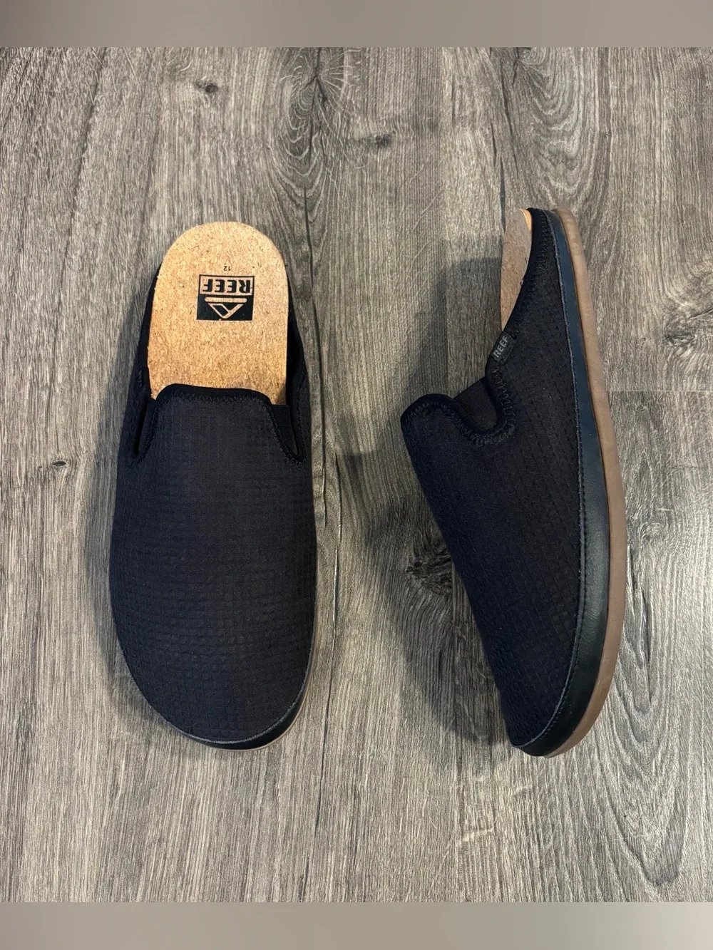 Reef Cushion Homey Midnight Black Slip-on Loafer Slippers Cork Insole Mens Sz 12